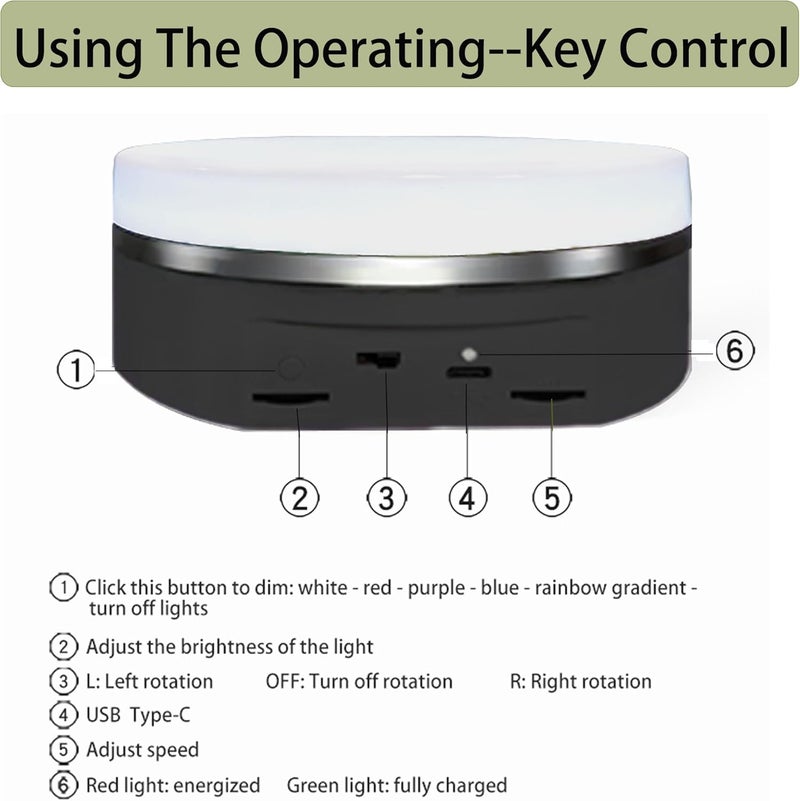 JAYEGT Variety Colors Full Panel LED Luminous Rotating Display Stand , 11 Lbs Load, 360 Degree Photography Turntable for Glass Crystal ，Jewelry (6.3inch / 5Color LED Light / Black/Rechargeabl) - Image 3